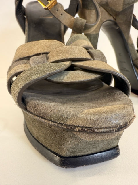 Pre Owned Yves Saint Laurent Sz 6 Camo TRIBUTE Suede 5" Sandals Shoes