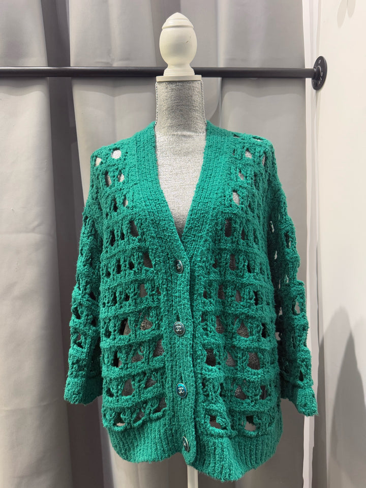 Chanel 25 C Open Weave V Neck Cardigan Size 36