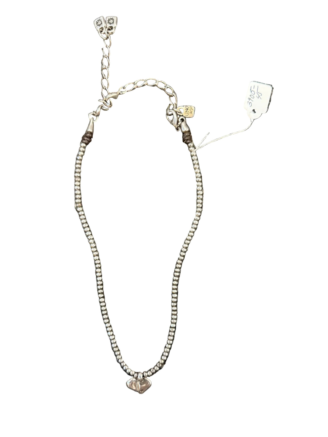 Uno De 50 plated small hammered beads w/puffy heart 15.5-20" Necklace