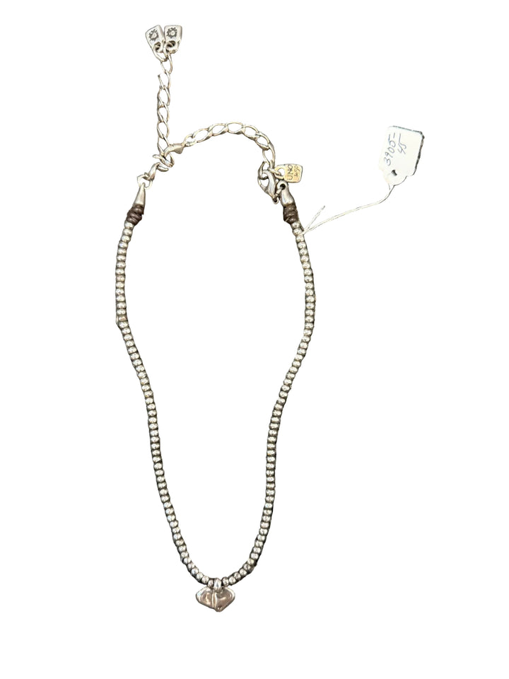 Uno De 50 plated small hammered beads w/puffy heart 15.5-20" Necklace