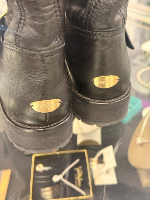 Jimmy Choo Sz 7 Leather Black Biker Boots Shoes