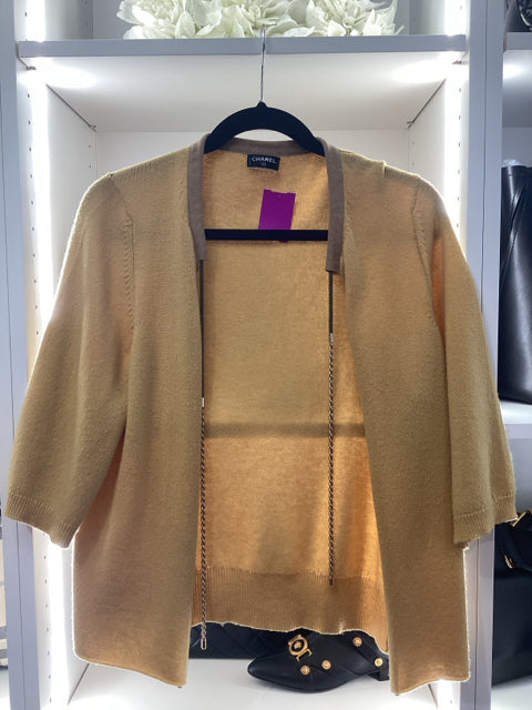 Chanel Mustard Cardi Sweater w/ Braided Cord Designer