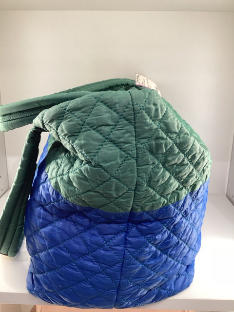 Pre Owned Mz Wallace Nylon Green/Blue X LARGE 2 Strap Quilted Tote Bag