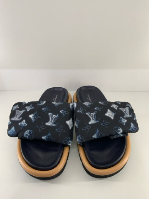Pre Owned Louis Vuitton Black & Blue Pillow Slide Shoe Sz 38 Shoin Box
