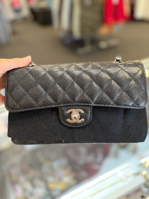 Chanel Caviar Black Small Classic  Shoulder Crossbody Bag Full Set