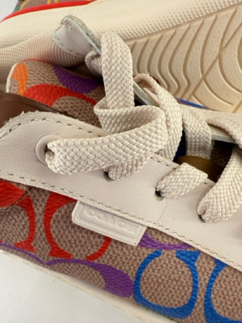 Pre Owned Coach Sz 6 lace up multicolor coated canvas sneakers