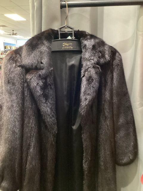 Pre Owned Diane Dark Brown Long Mink Fur Coat. Size S/M