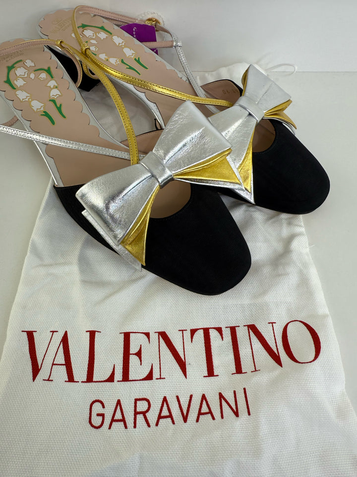 Valentino Bowow Moire Slingback Designer Shoes Size 10.5