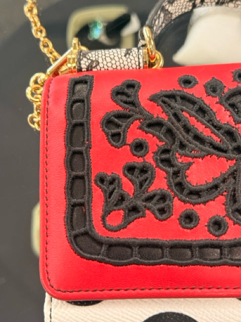 Pre Owned Dolce & Gabana Red, Black and White Leather Mini Designer Bag W/ Dustbag