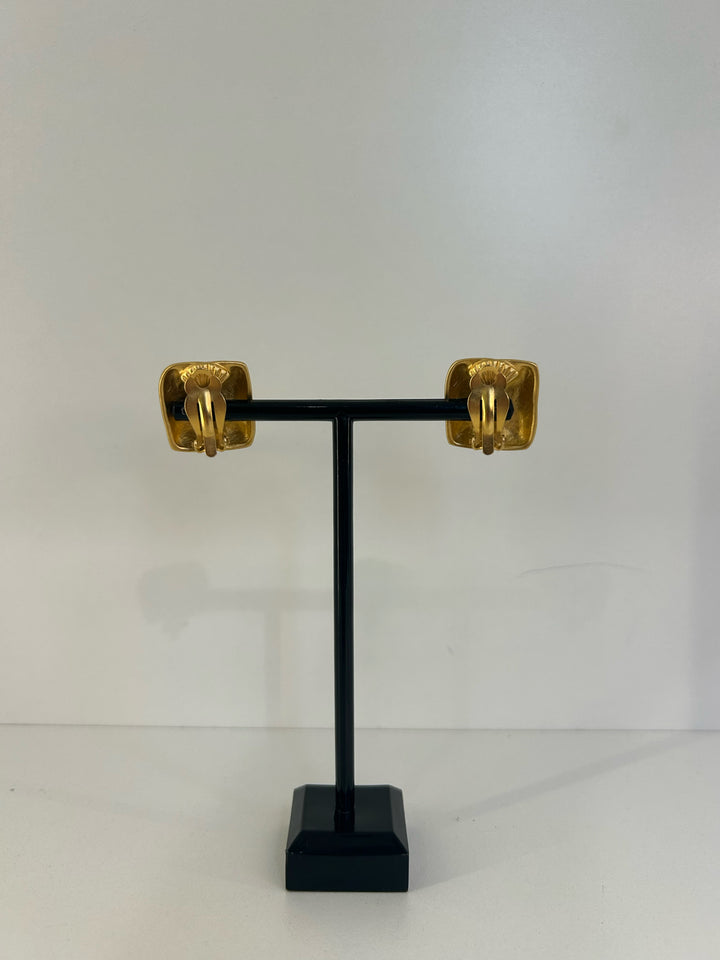 Vintage Karl Lagerfeld Clip On Matte Gold Sqaure Earrings