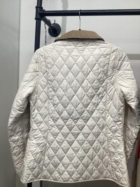Pre Owned Barbour Sz 6 Quilted Pattern Corduroy Collar Cream Jacket
