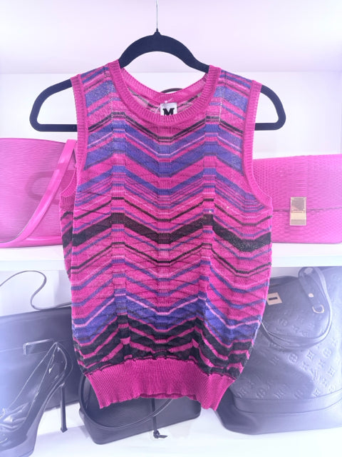 Missoni Sz 2 Sleeveless Chevron Stripes Ribbed Sweater