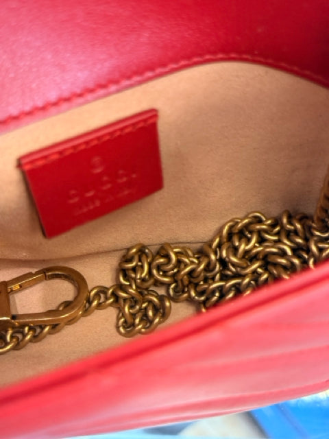 Gucci Red Calfskin Super Mini Marmont Flap w detachable Keychain Designer Bag