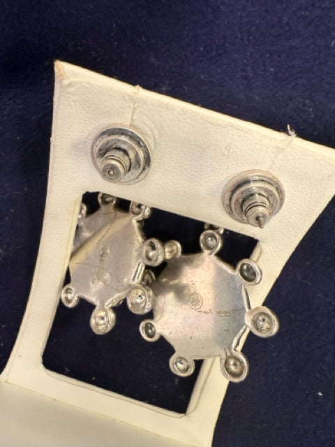 Tory Burch Silver with Orange & Yellow Glass Earrings w Dust bag