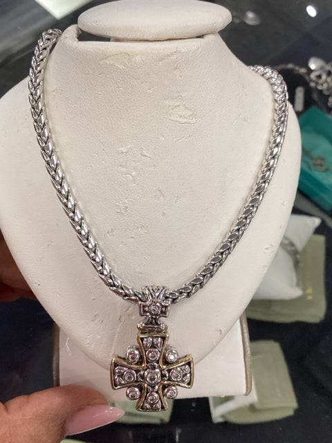 John Medeiros Gold and silver cross on chain Necklace