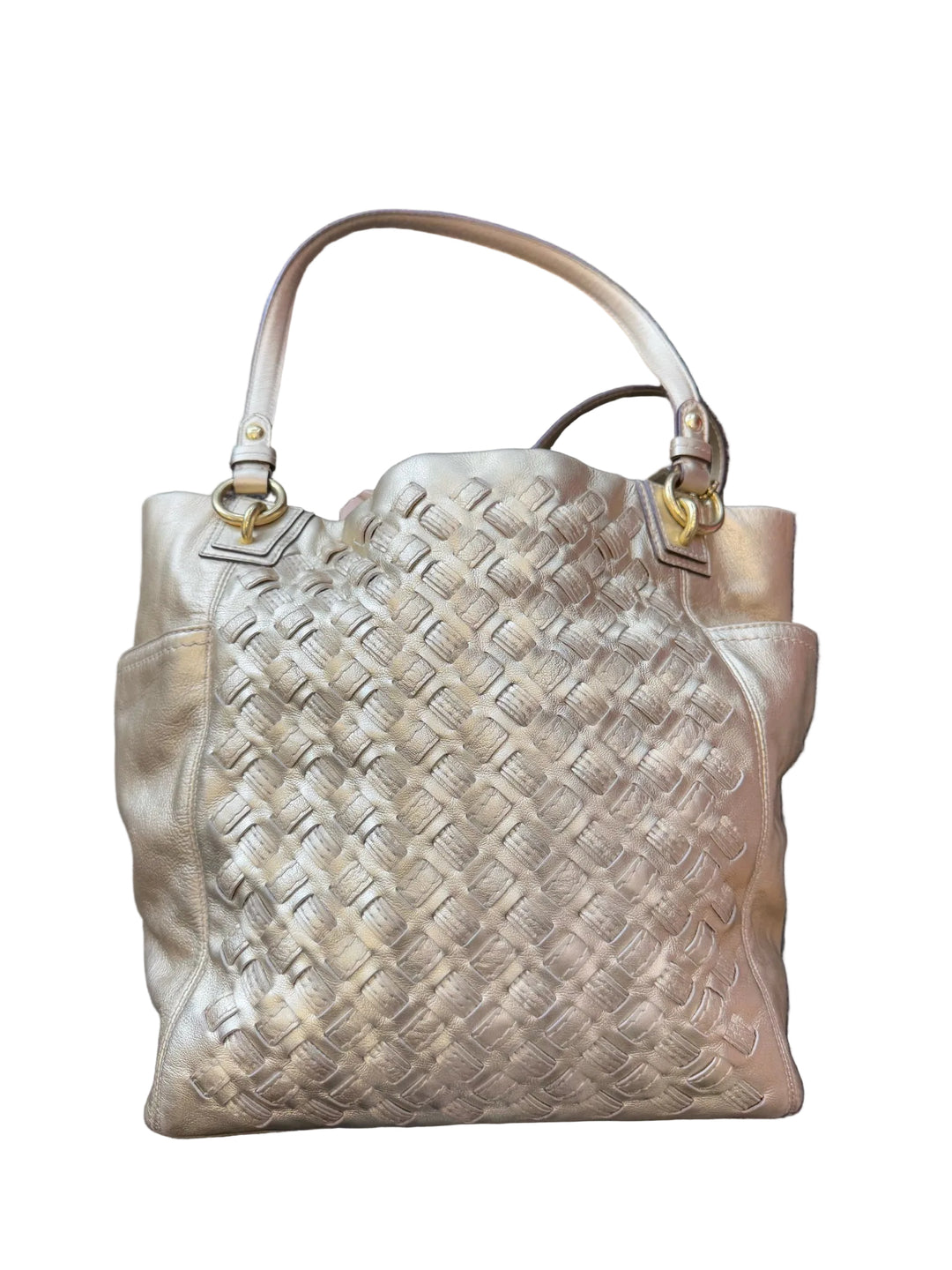 Coach Basket Weave Design w/side Pockets Tote Bag