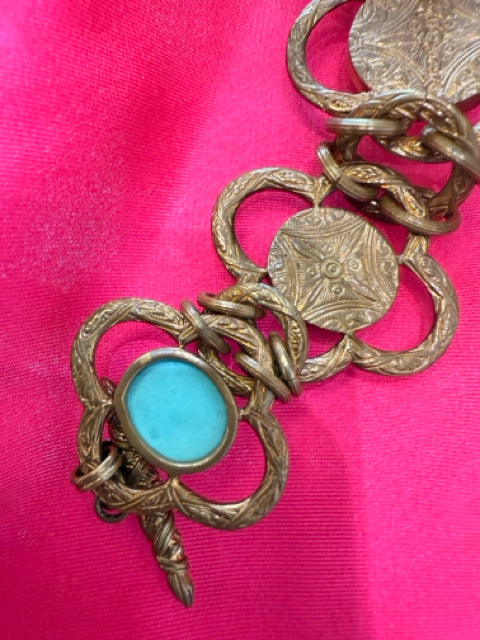 Stephen Dweck Bracelet Brass w Turquoise & Mother of Pearl