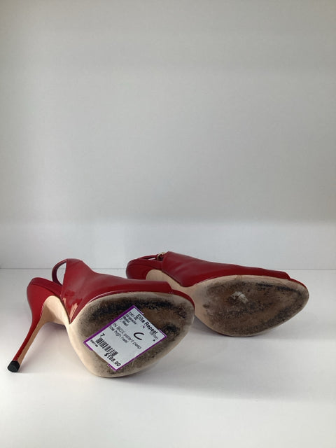 Sz 7 Gucci Red Slingback Heels Peep Toe Shoes