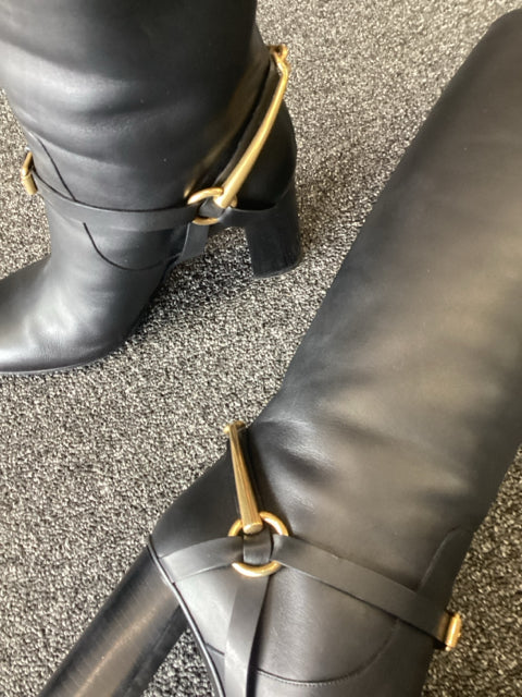 Gucci Sz 9.5 Black Leather Knee High Boots Designer Shoes