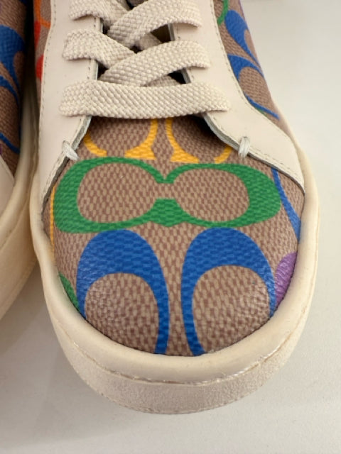 Pre Owned Coach Sz 6 lace up multicolor coated canvas sneakers