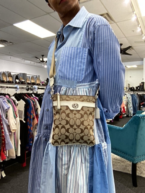 Pre Owned  Coach Logo Canvas Tan and Brown Cross Body