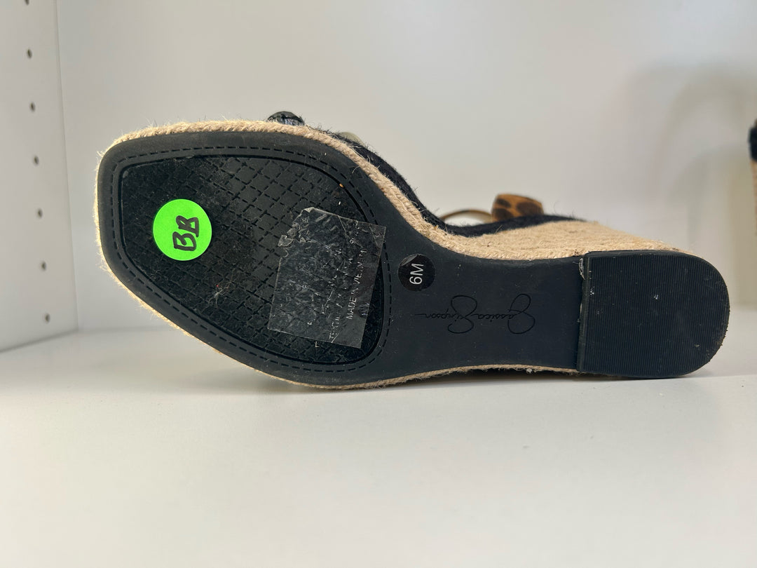 Jessica Simpson Open Toe Clear w Black Stone Wedge Sandals Sz 6