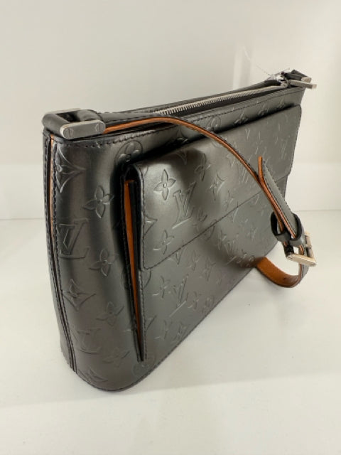 Pre Loved Louis Vuitton Gunmetal Leather Verni Mat Alston Shoulder Bag Handbag TH0054