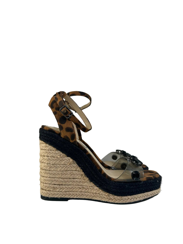 Jessica Simpson Open Toe Clear w Black Stone Wedge Sandals Sz 6