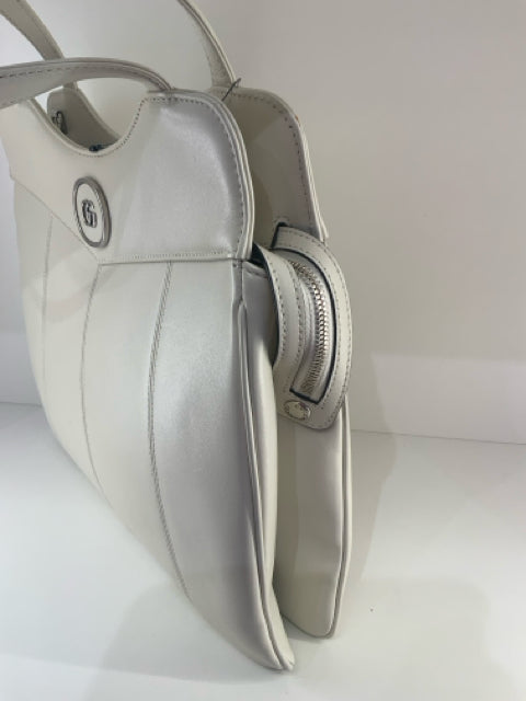 Pre Owned Gucci Chalk White Medium GG Tote w Chain Shoulder Strap Designer Bag