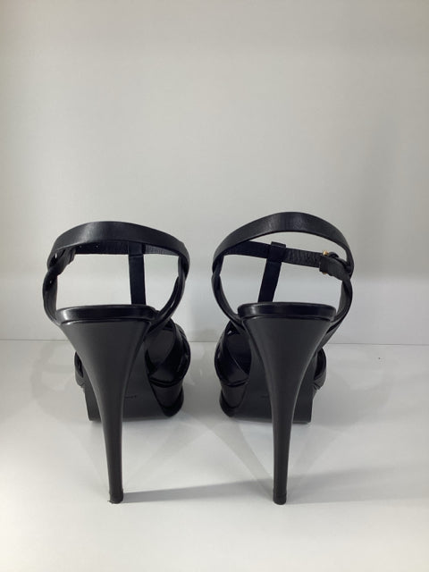 Sz 38 Yves Saint Laurent Black Tribute Leather Heels Sandals Shoes