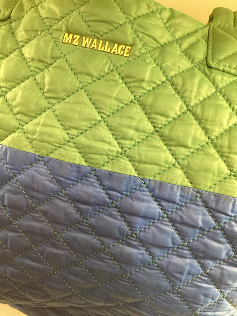Pre Owned Mz Wallace Nylon Green/Blue X LARGE 2 Strap Quilted Tote Bag