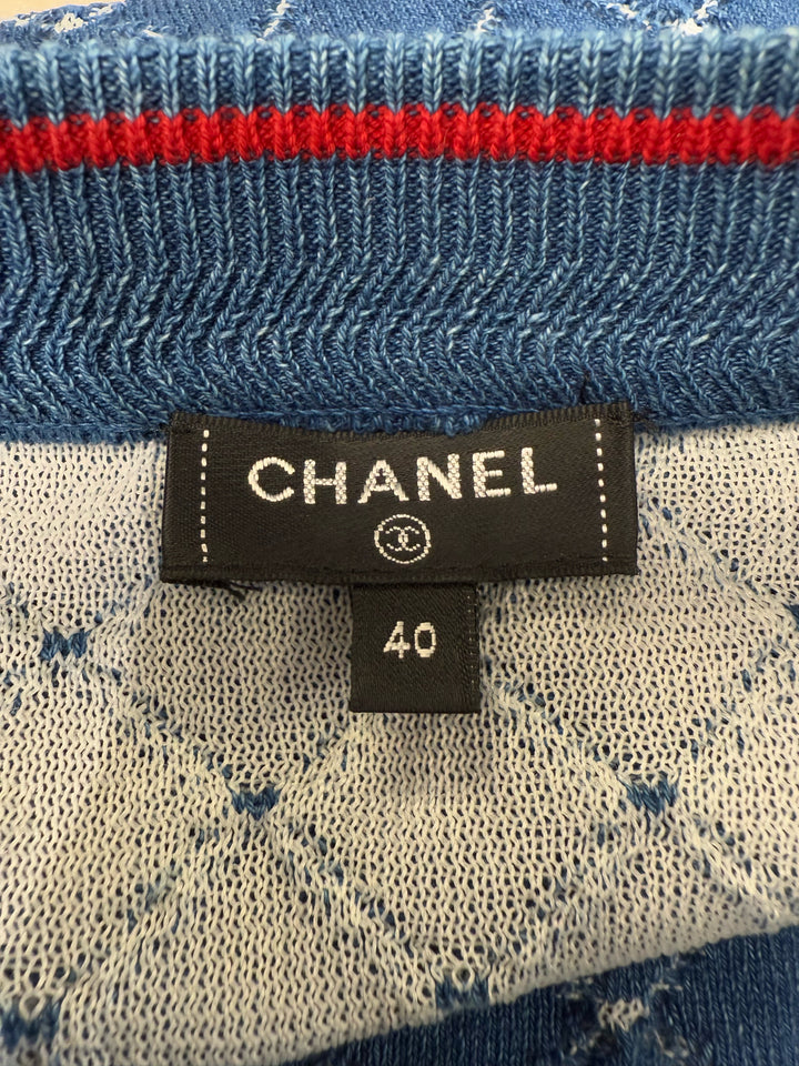 Chanel 20P Red Trim CC Rhinestone Buttons Cardigan Size 40