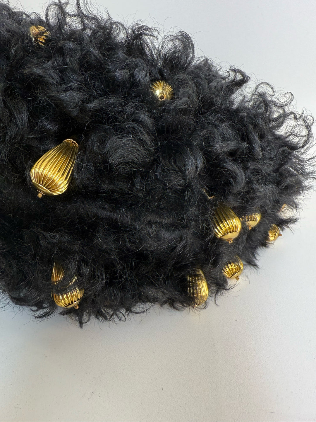 Chloe Chain Black Horse Shoulder Bag in Curly Shearling