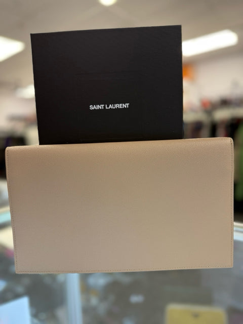 Yves Saint Laurent Leather Beige Uptown Pouch w/ Dust & Box