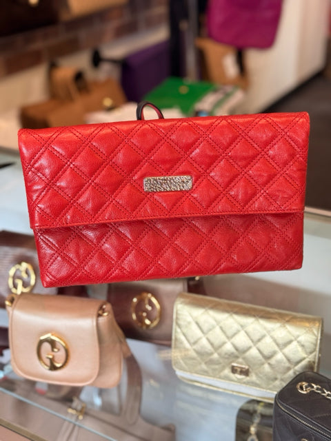 Marc Jacobs Quilted Red Leather Flapover Clutch