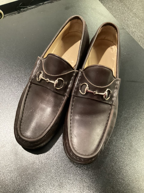 Pre Owned Gucci Sz 9.5 Brown w/ Silver Hardware Loafer Shoe
