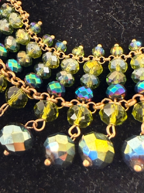 Pre Owned ALI KHAN NY Gold Tone teal, Green & Turq Stones Borealis Necklace