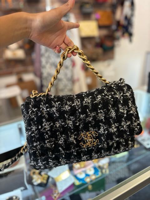 Chanel 19 Flap Tweed Hand Bag Two Tone