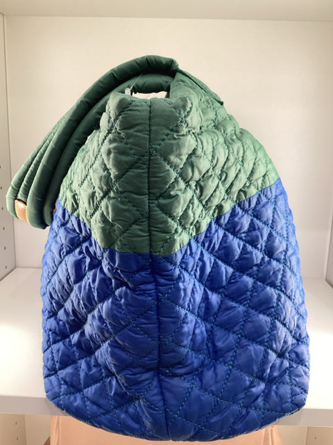 Pre Owned Mz Wallace Nylon Green/Blue X LARGE 2 Strap Quilted Tote Bag