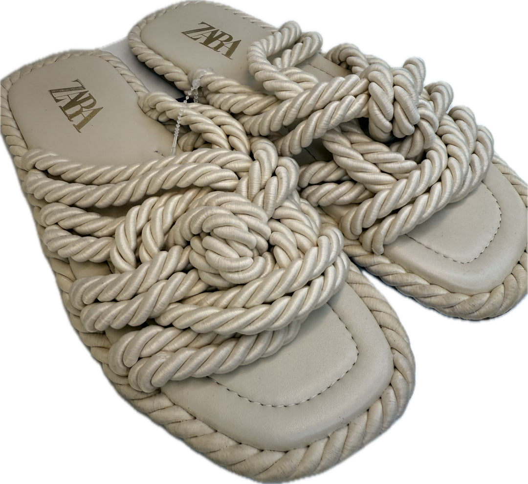 Zara Cream Rope Slides Shoes Sz 9