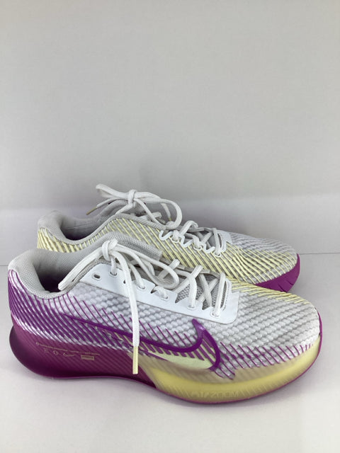Pre Owned Nike Vapor Sneakers Size 8.5 in a white, purple, and yellow colorway.