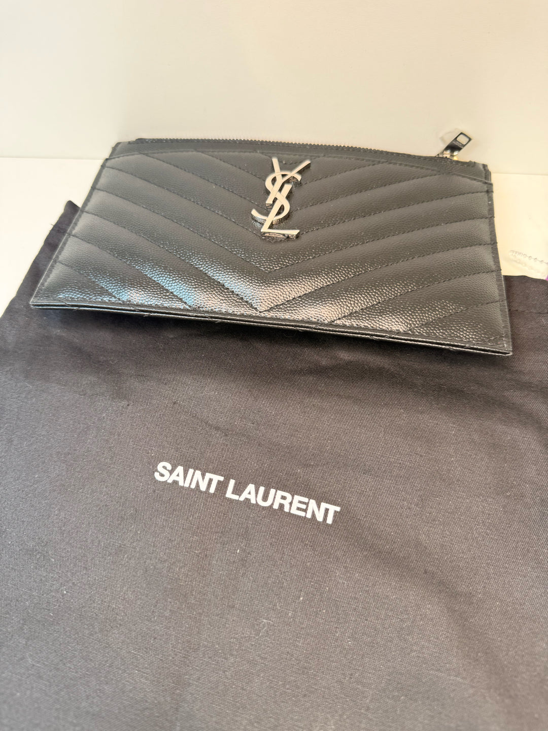 NWT Yves Saint Laurent Bill Pouch Monogram Chevron Designer Bag