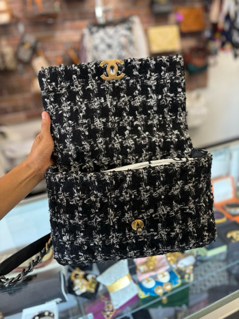 Chanel 19 Flap Tweed Hand Bag Two Tone