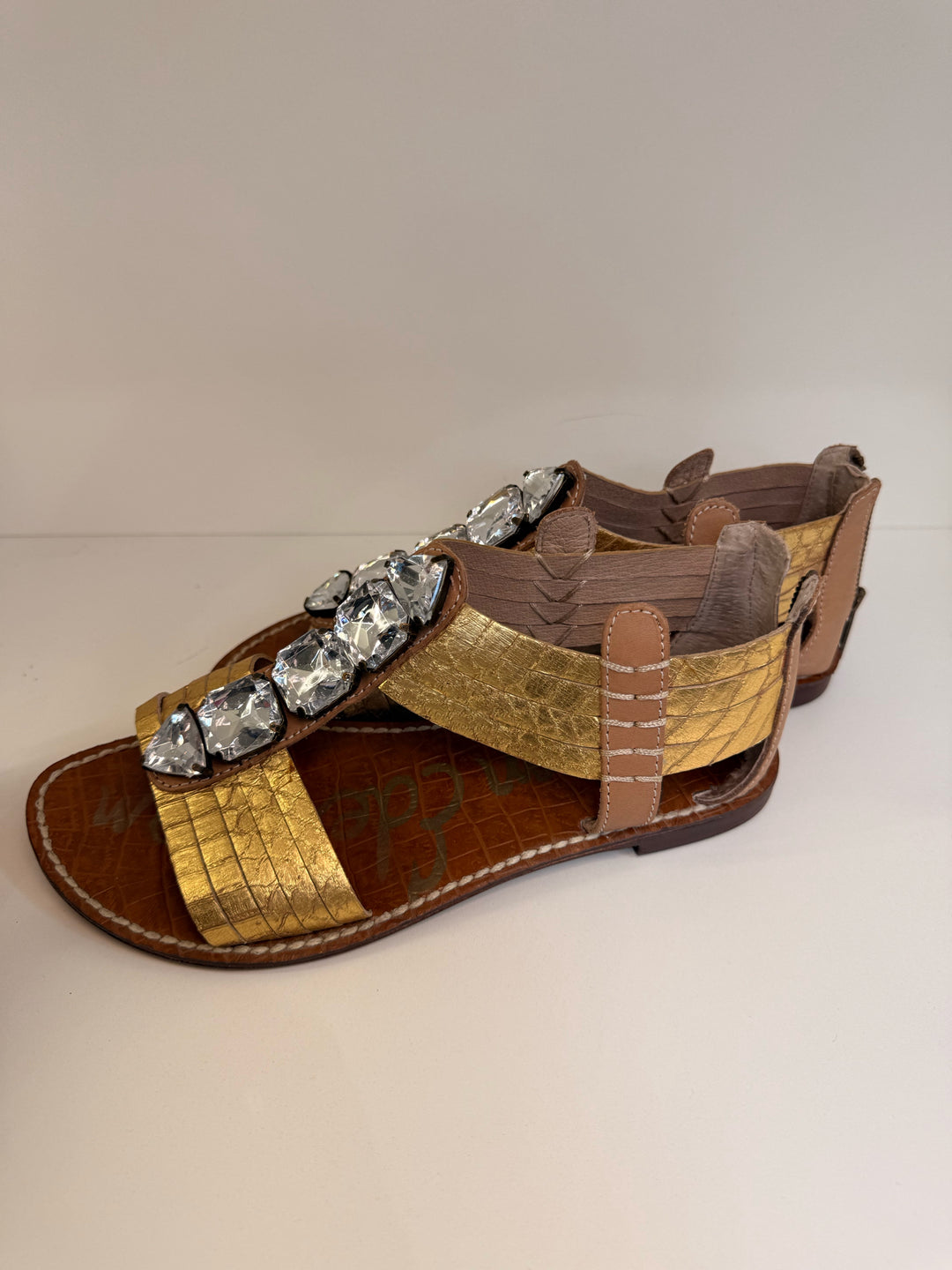 Sam Edelman Sz 6 Tan Bejeweled Sandals in Box