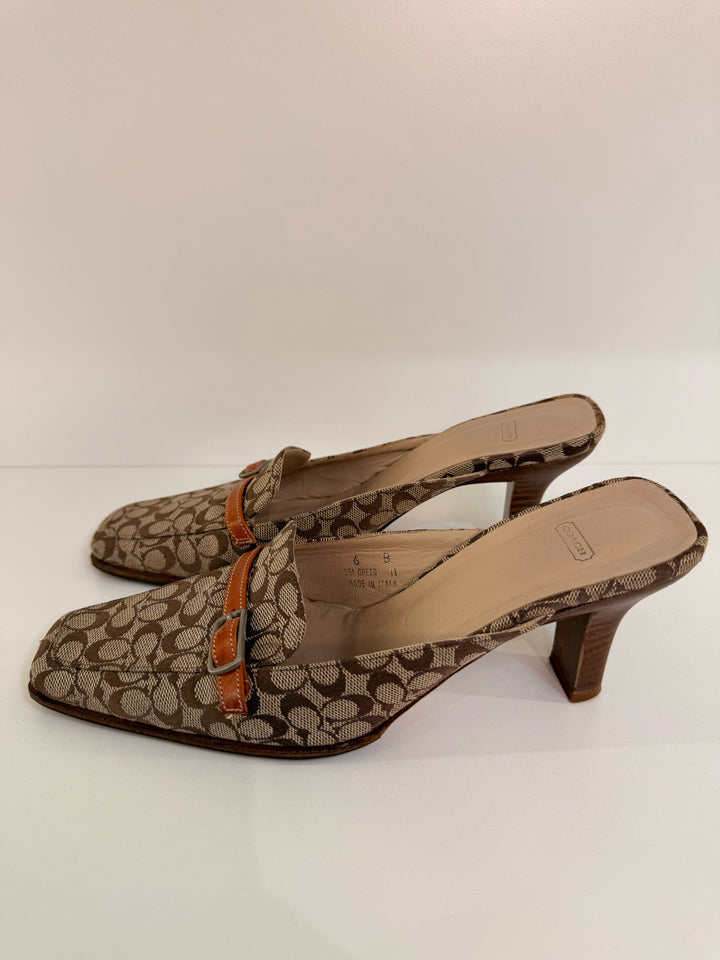 Coach Sz 6 C's Canvas Kitten Heel Mules