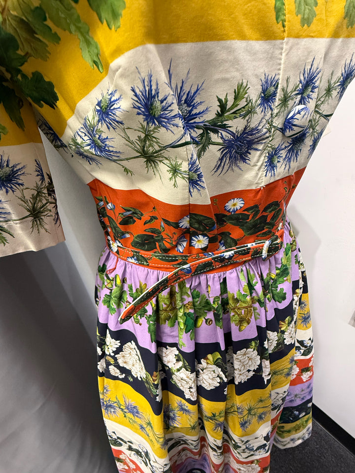 Oscar De La Renta Stripe Floral Print Dress Size 4