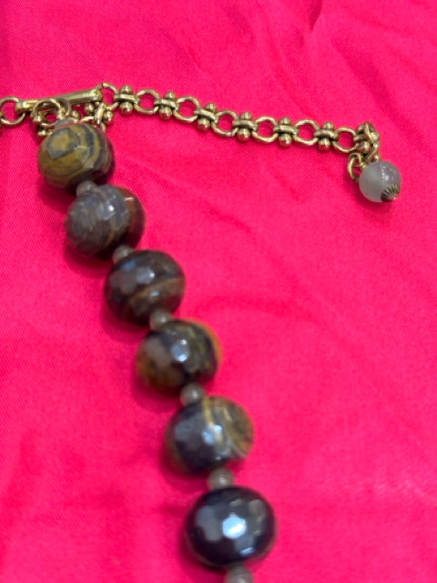 Heidi Daus Jade green Dragon Carved w Rhinestone Brown Glass beads Necklace