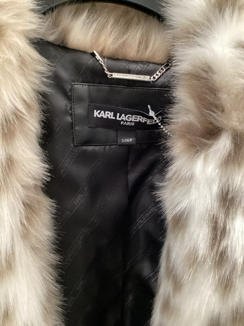 Karl Lagerfeld Sz S Faux Fur Leopard Print Coat Jacket