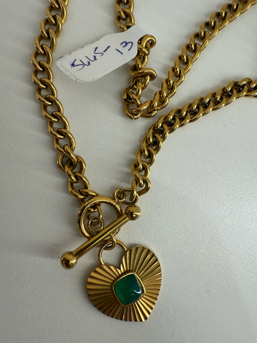 Heart toggle closure w/ jade accent Necklace