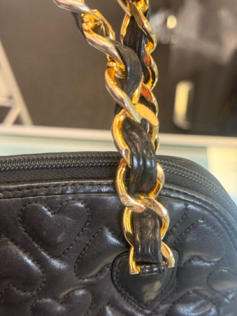 Cosci Black Leather Bag Purse W/ 2 Gold Chain Metal Handle